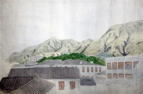 19th century Colonial School Roof top view of St Helena 12 x 18in.